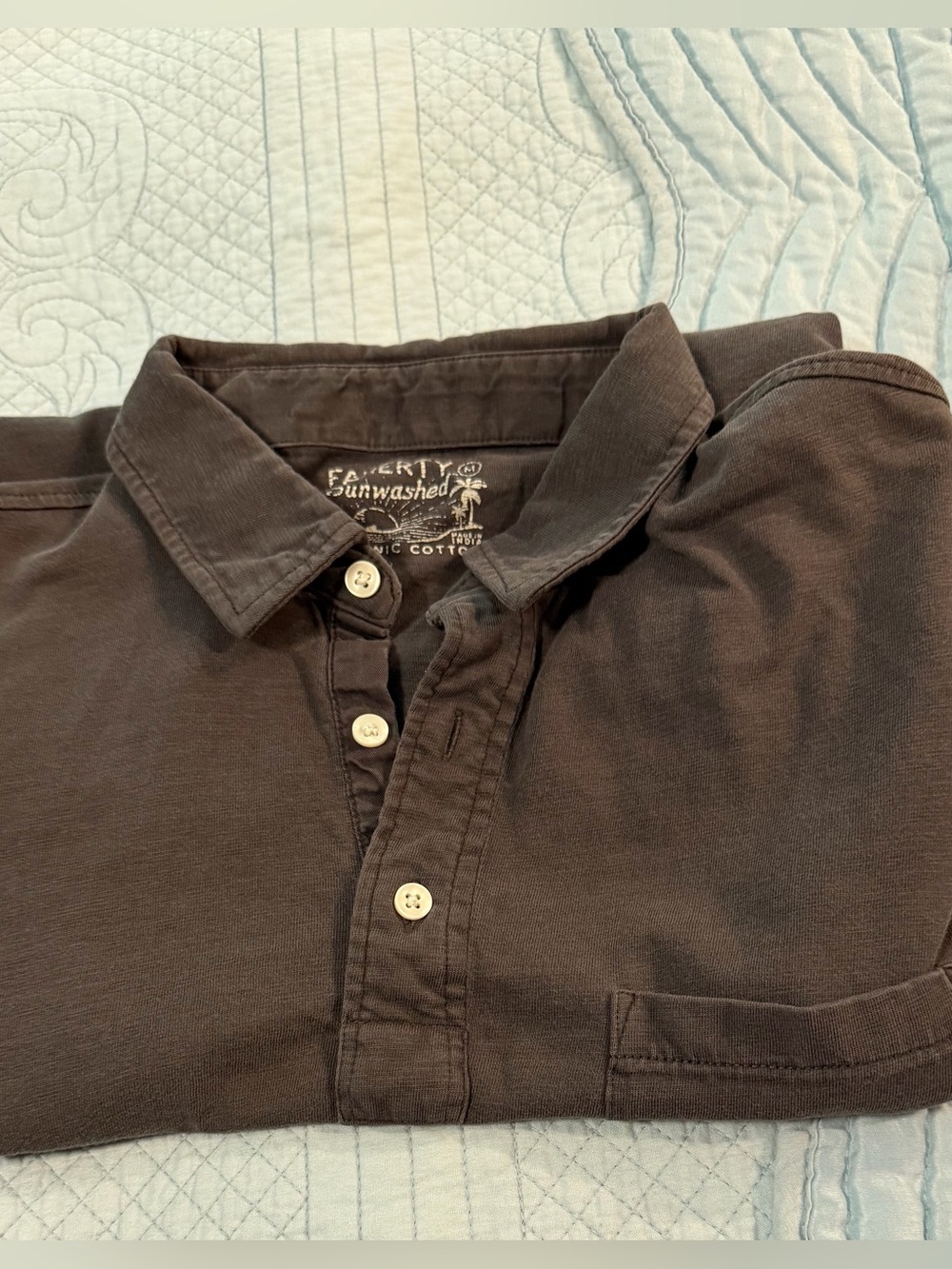 Faherty Surf Washed Polo Shirt Men’s M Charcoal Gray Organic Cotton Pocket